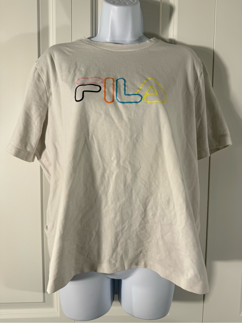FILA Cream Short Sleeve Tee with Multicolor Outlined Logo